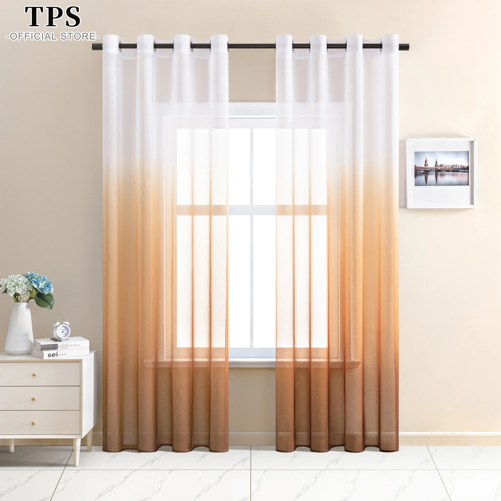 TPS Gradient Color Sheer Curtains for Living Room Bedroom Tulle Curtains for the Kitchen Room Decor Window Treatment Door Drapes