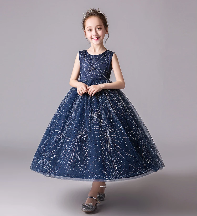 navyblue 1 Детские кружевные платья с вышивкой для первого причастия; блестящее бальное платье; платье для торжеств; Платья с цветочным узором для девочек на свадьбу; платье для банкета сзади - Цвет: navyblue 1