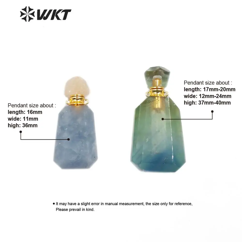 WT-P1483 WKT! Подвеска в виде бутылочки парфюма из натурального камня с золотой Гальванизированный двойной кулоны на обруче латунный аксессуар кулон