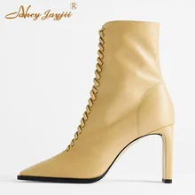 Лидер продаж года; Зимние ботильоны желтого цвета; женская обувь на шнуровке с коротким плюшем; модная повседневная обувь на толстом высоком каблуке; большие размеры 4-16