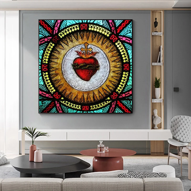 Священное Сердце цветное Стекло Wall Art декоративная картина на холсте постер стену и печать настенные