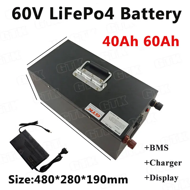 GTK LiFePO4 60V 40Ah 60Ah литиевая батарея с BMS для Sighteeing автомобильный Электроинструмент газонокосилка E-scooter+ 5A зарядное устройство