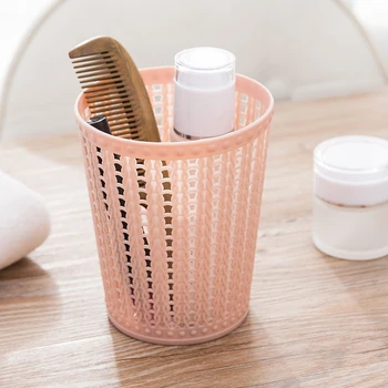 

2pcs mini table storage bins without lid living room bedroom desktop container hollow-out pen comb toothpaste trash can no cover