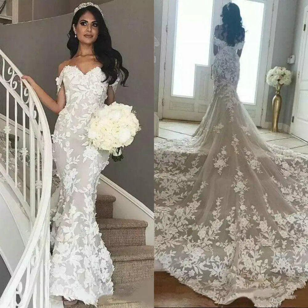Plus Size Lace Dubai Arabic Mermaid Wedding Dresses Off Shoulder