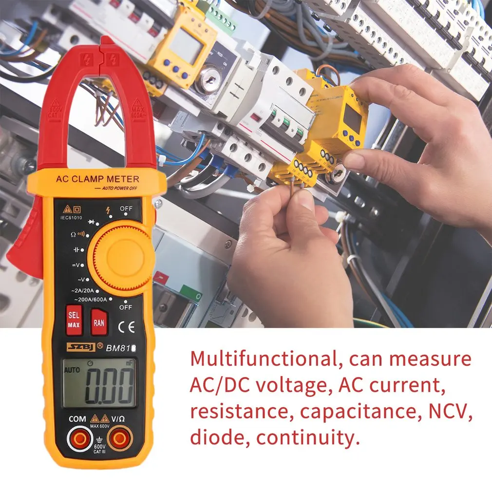 SZBJ BM818 Цифровой DC/клещи переменного тока мультиметр Вольт Ампер мультиметр NCV измеритель емкости Ручной бесконтактный Амперметр Датчик