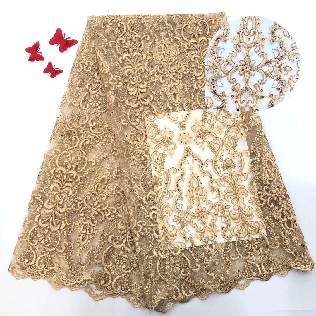 

High quality African lace fabric mesh 2019 French lace fabric tulle and sequined Nigerian lace fabric wedding dress G00611
