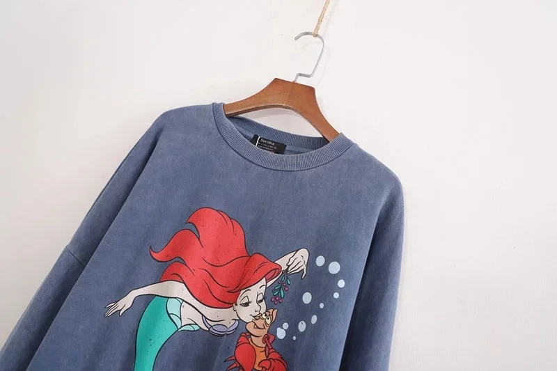 Увядшая Англия Стиль high street Русалка мультфильм милые большие винтажные хлопковые зимние толстовки женские толстовки пуловеры Топы