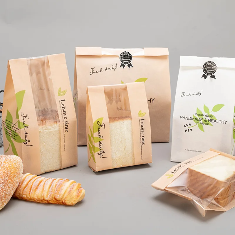 

Kraft Paper Bread Clear Avoid Oil Packing Toast With Window Bag Baking Takeaway Food Package Cake Bag Party