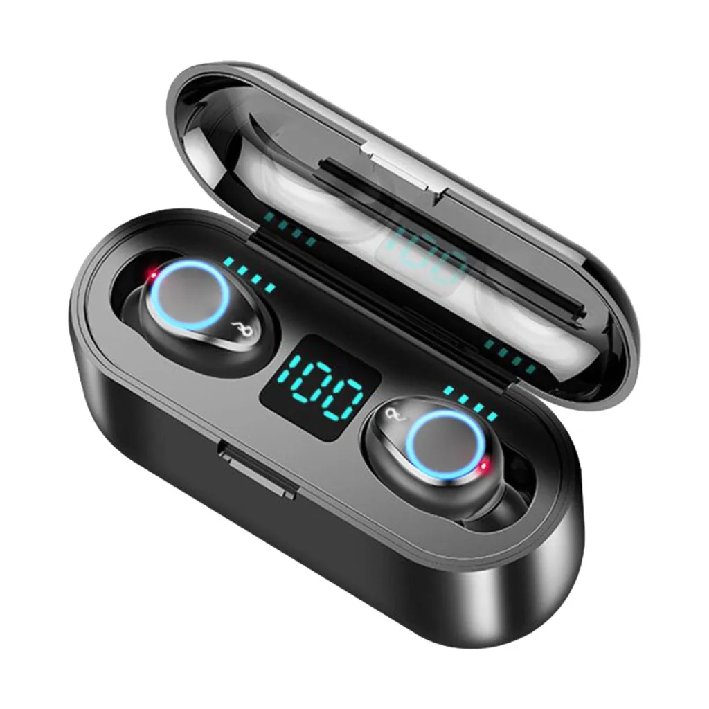 CARPRIE TWS Bluetooth 5.0 Earphone Wireless Headphones Power Display Sport Stereo Cordless Earbuds Headset with Charging Box - Цвет: Black