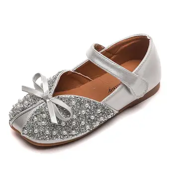 

Children Princess Shoes Student Dance Shoes For Girls Flat Heel Sandals Dress Purple Kids Leather Glitter Crystal Shoes