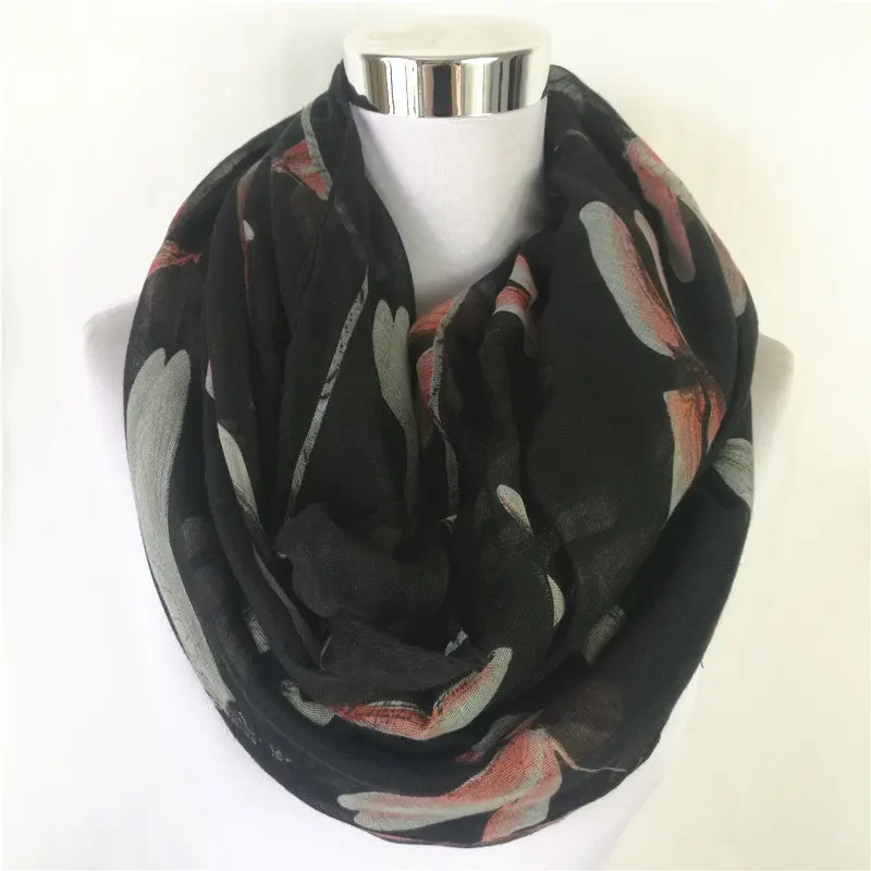 Circle scarf Black Новая мода большой стрекоза Бесконечность шарф животное петля шарф женские шарфы песочно-коричневые платки круг шейный платок горячее кольцо шарф - Цвет: Circle scarf Black