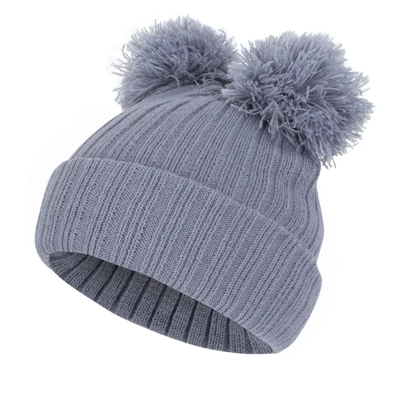 Детские шапки, вязаная теплая Младенческая шапочка для малышей, Детские милые головные уборы с бантами, зимние Мультяшные шапки с двойным помпоном на осень и зиму