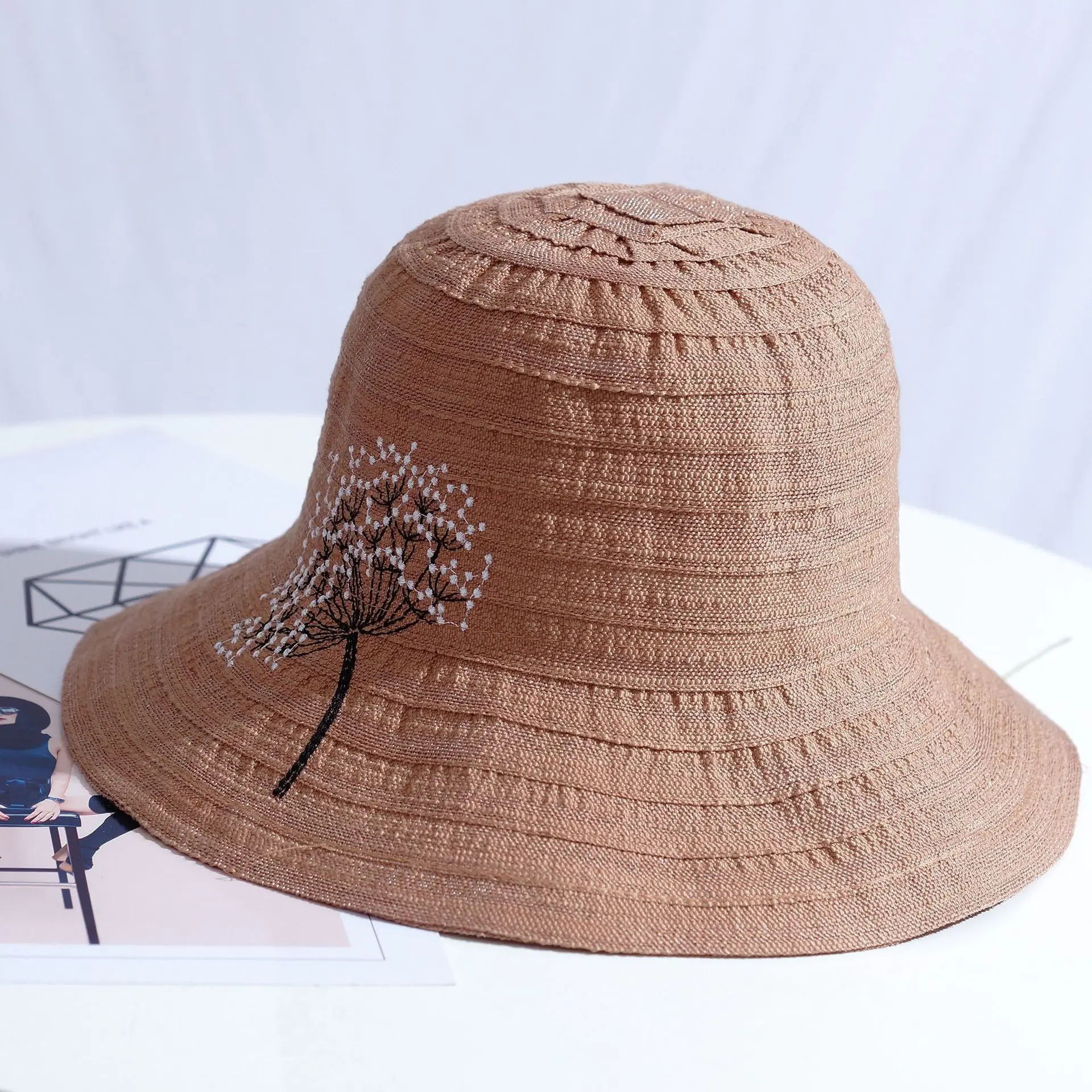 khaki Новинка, Женская Солнцезащитная шляпа, женская летняя полосатая Кепка с капюшоном, складная Рыбацкая шляпа, модная Солнцезащитная шляпа, женская кепка, складная - Цвет: khaki