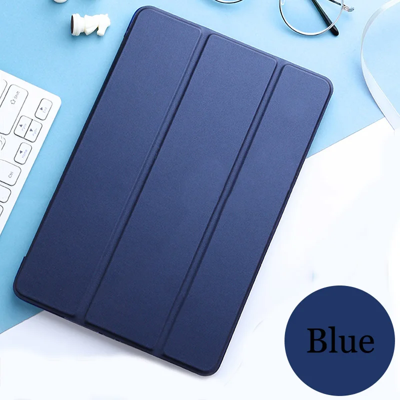 Tablet flip case for Galaxy Tab A 10.1" cover Smart Sleep wake funda Trifold Stand capa solid card for Taba SM-T580/T585 - Цвет: Navy blue