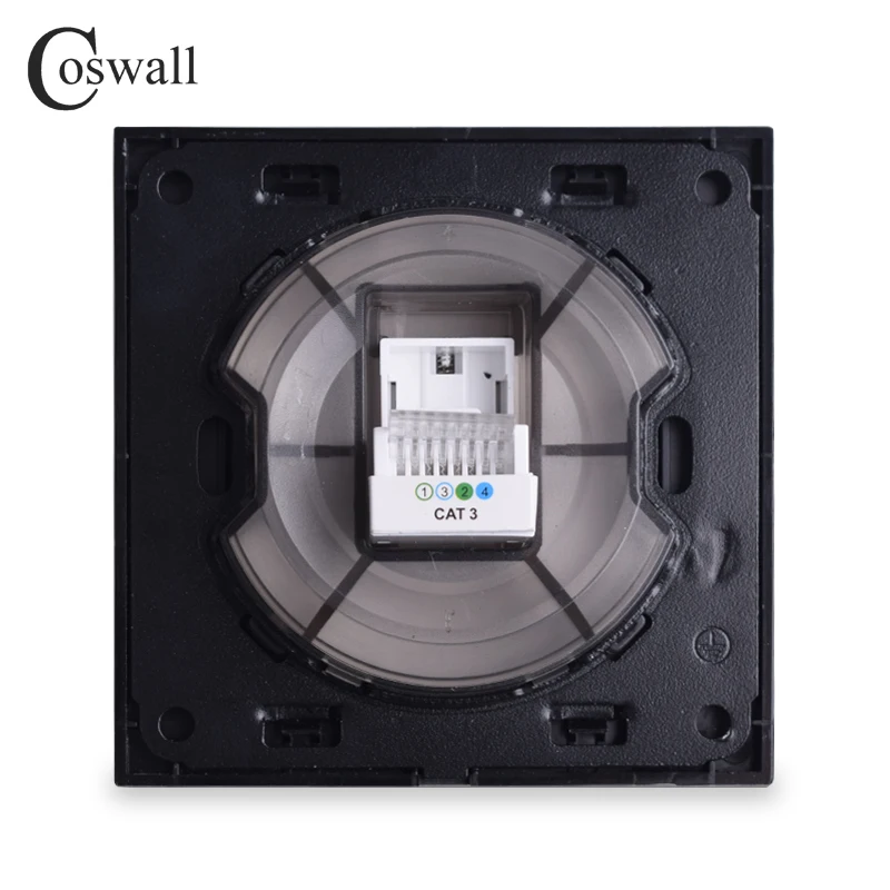Coswall роскошный CAT3 RJ11 4 ядерный телефонный разъем алюминиевая матовая панель настенная розетка рыцарь черный R12 серия
