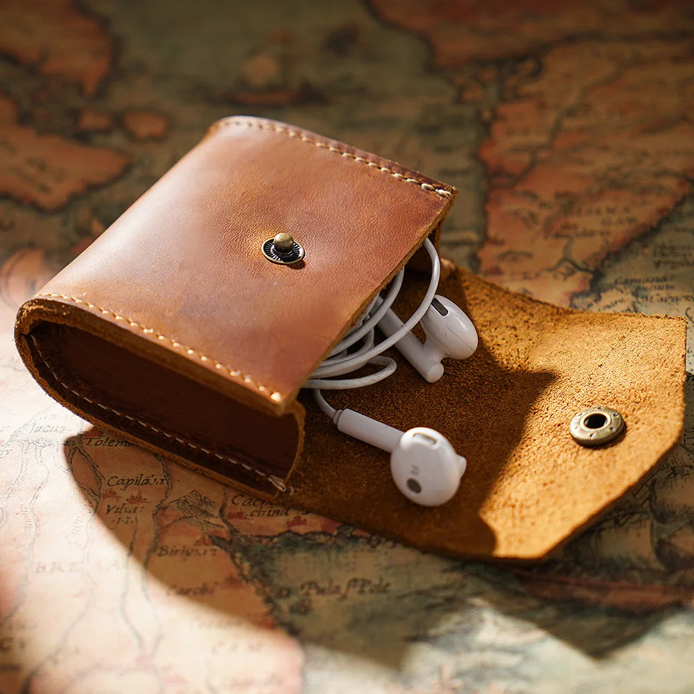 SG625 Cowhide Leather Short Wallet Change Bag Mini Vintage Purse Storage Bag  Multiple Card Holder - Brown Wholesale