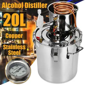 

20L Distiller Moonshine Boiler Cooler 20L Stainless Steel Copper Alcohol Water Wine Essential Oil Brewing