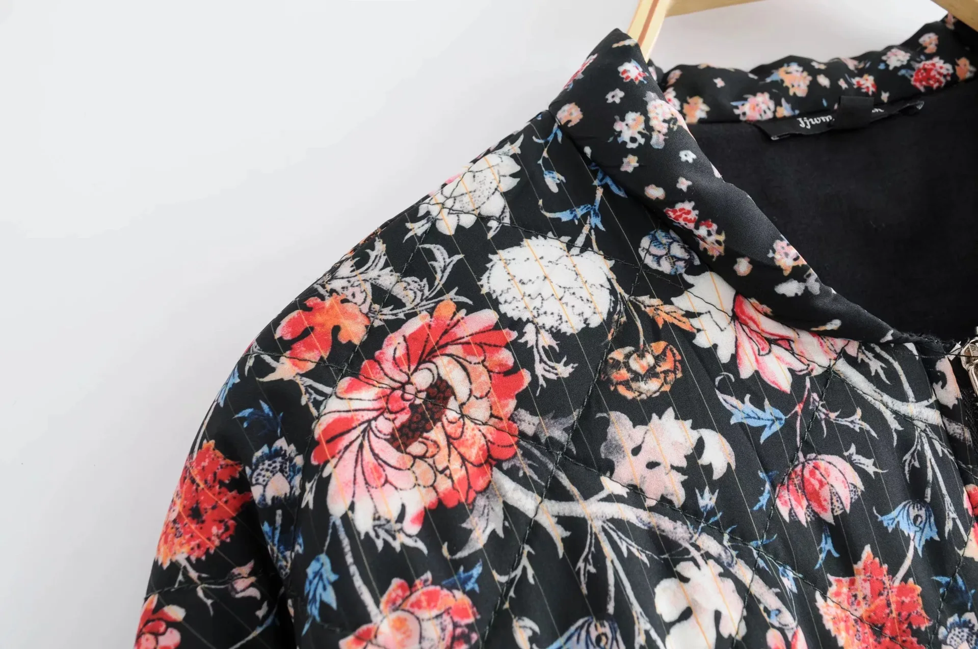AliExpress осень и зима женское платье цветочный принт Стенд воротник куртка на молнии мягкий короткий тонкий хлопок пальто