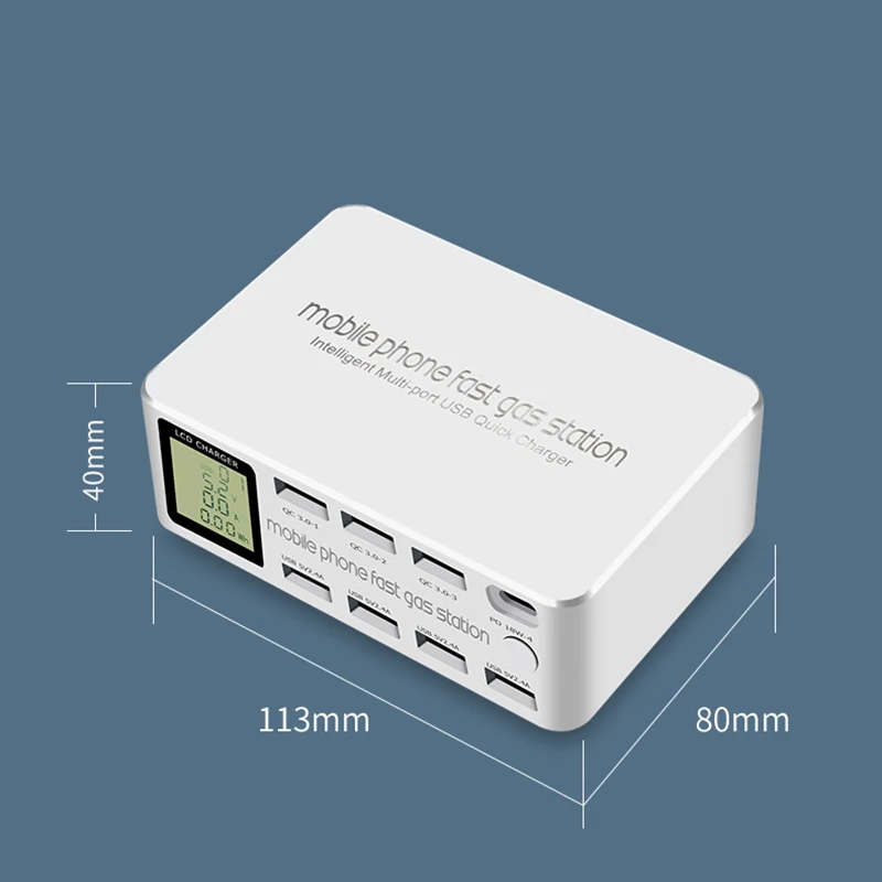 8 портов Смарт USB зарядное устройство 100 Вт Быстрая зарядка 3 0 PD LCD Мульти станция EU