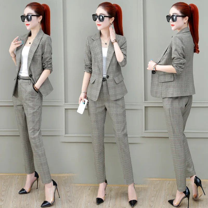

British-Style Suit WOMEN'S Suit 2019 Autumn New Style Korean-style Fashion Casual Plaid Suit Coat Two-Piece Set