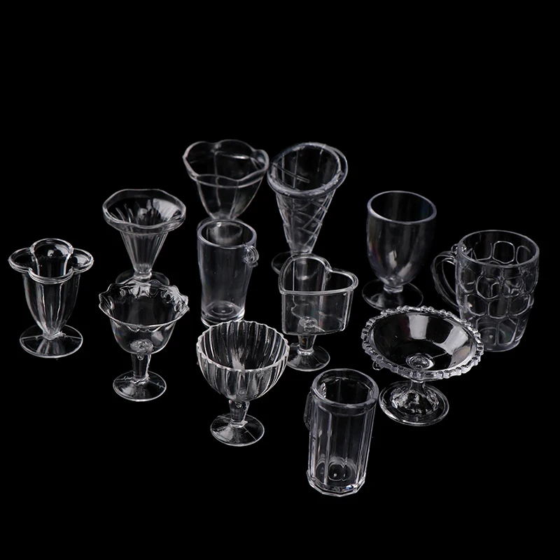 

12Pcs/Set 1:12 Dollhouse Mini Transparent DIY Pretend Play Kitchenware Toy Drink Cups Dish Tableware Miniatures Home Decoration