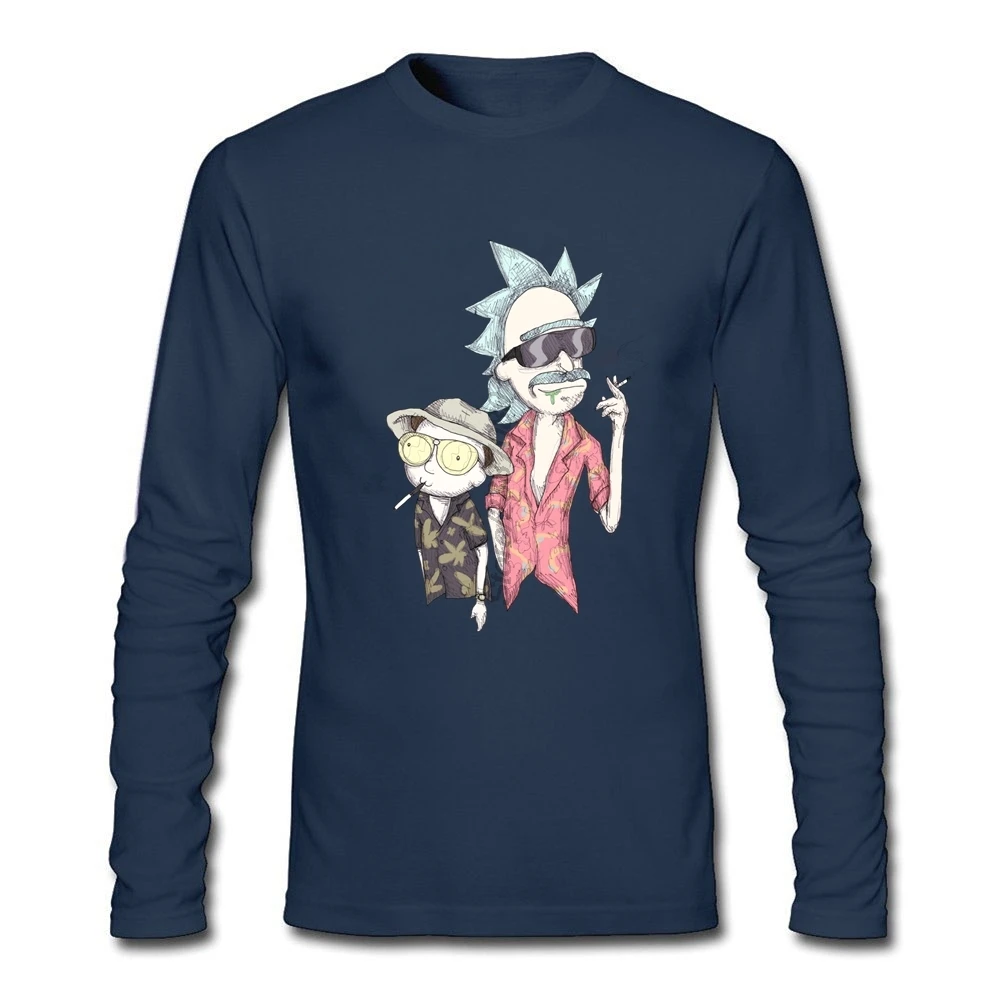 Рик и Морти футболка Funko поп одежда для мужчин хлопок Crewneck с длинным рукавом Пользовательские боязнь и отвращение в Schwift Vegas фитнес мужчин - Цвет: Navy