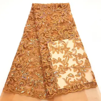 

Nigerian laces Fabric 2019 African Gold Cord Laces Fabrics With Sequins High Quality Nigerian Lace For Wedding Dress F115-1