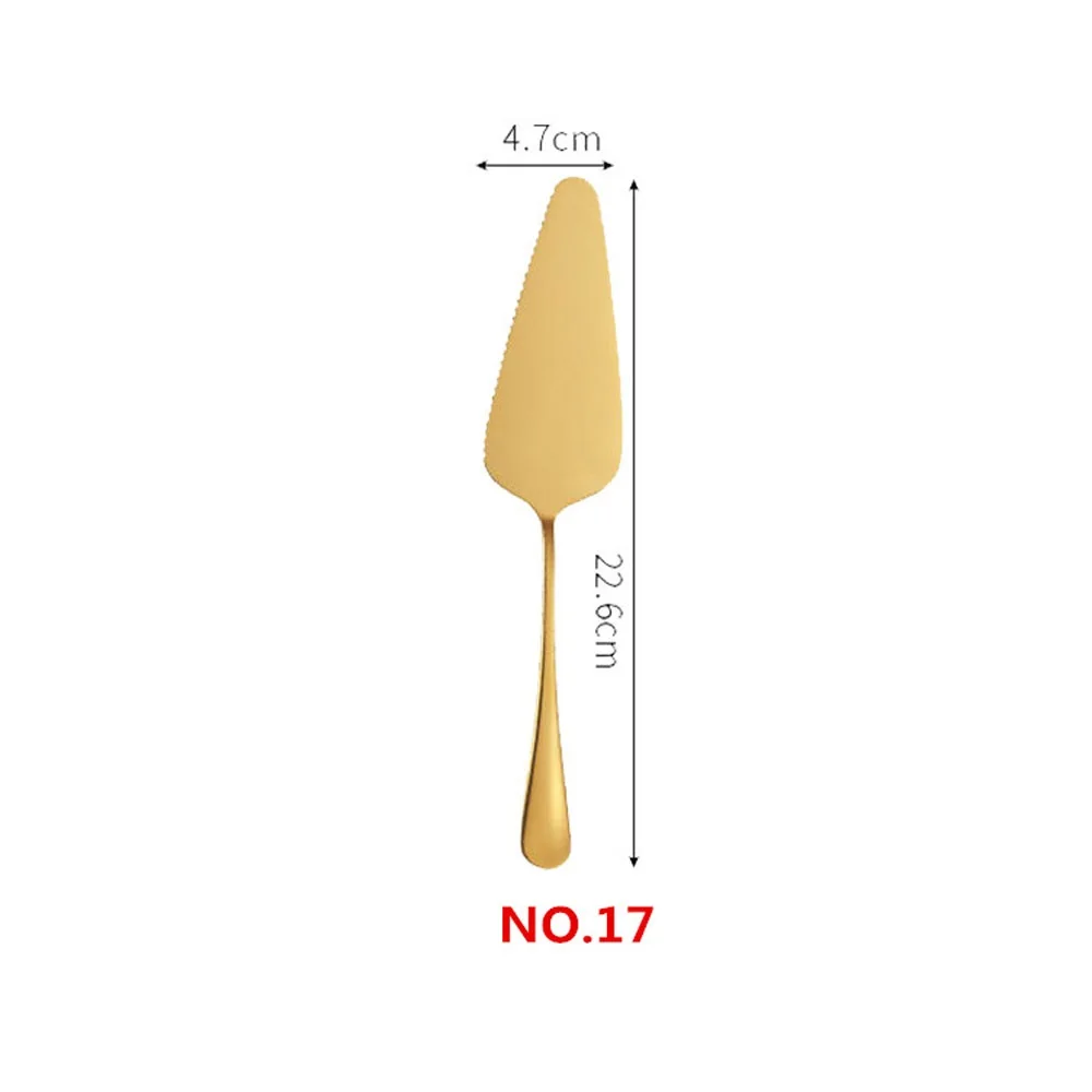 NO17 Cake Knife Ложка с длинной ручкой и вилками из нержавеющей стали радужного цвета половник для супа мороженое чай кофейная ложка столовые приборы для дома посуда столовые приборы - Цвет: NO17 Cake Knife