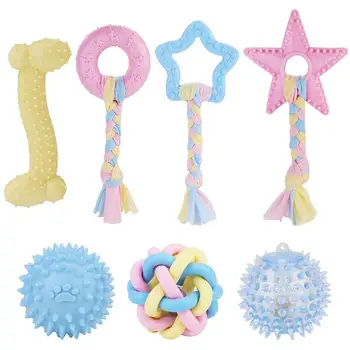 

7PCS Pet Toy Bite-resistant Squeaky Pet Teething Toy Dog Chew Rope Dog Ball Toy