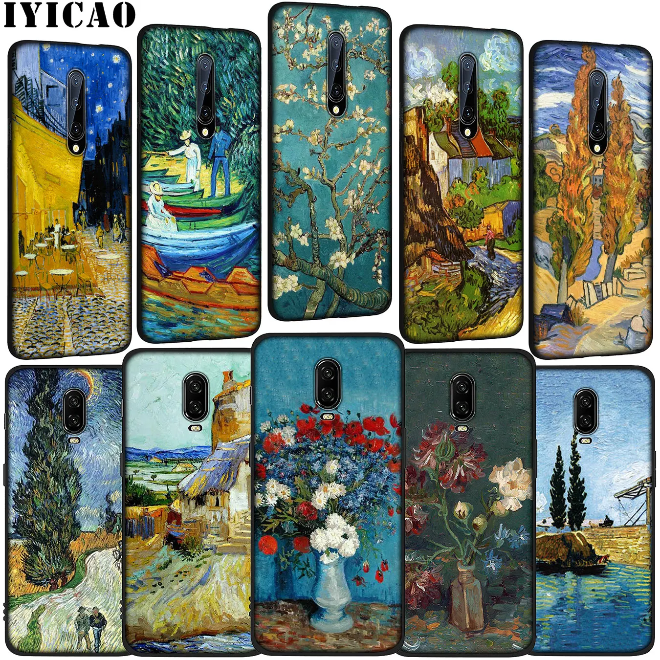 IYICAO Van Gogh Art drawing Cute Soft Silicone TPU Black Phone Case for OnePlus 7T 7 Pro 6T 6 5T 5 One Plus 7Pro Cover |