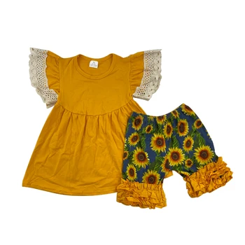 

summer girl smock tunic baby sunflower clothing set flutter smile pearl summer kid girl shorts outfit