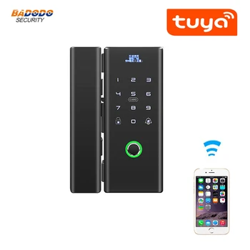 

WiFi Tuya APP remote control Smart Fingerprint lock with IC card password for frameless glass door push or sliding door
