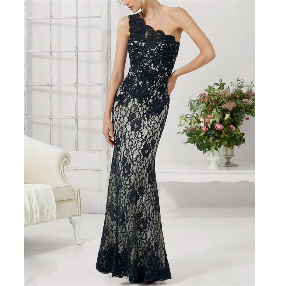 Фантастическое кружевное платье Vestidos De Novia, платье-футляр на одно плечо, длинное платье с аппликацией, выполненное на заказ, платья для матери невесты - Цвет: black