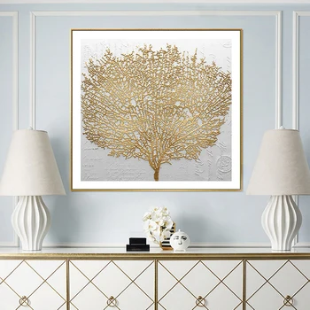

Nordic Style Golden Rich Tree Picture Light Oil Painting on Canvas Posters and Print Wall Art Picture for Living Room Home Decor