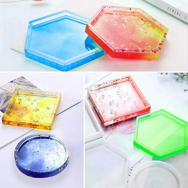 Горячие Diy Coaster Силиконовые формы 6 шт. Coaster смолы формы квадратный шестиугольник круг восьмиугольник форма сердечко для смолы бетона цемента дома D