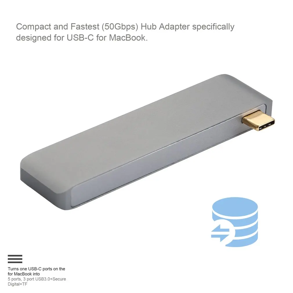 Портативный алюминиевый type-C концентратор адаптер для MacBook 5 Гбит/с безопасный цифровой/TF кард-ридер и 3 порта USB 3,0