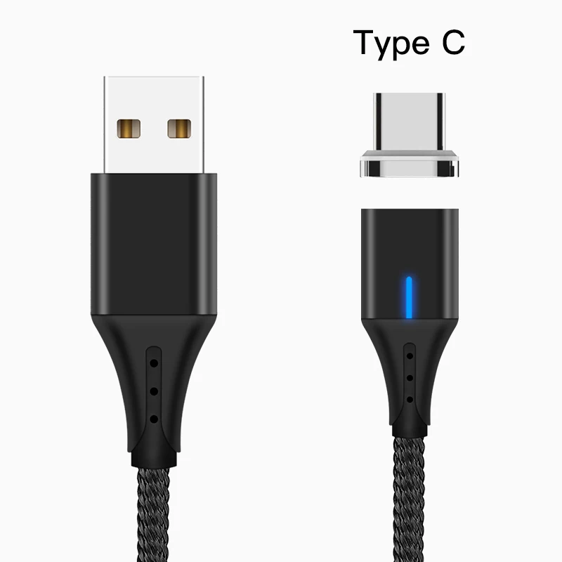 Bapick 1 м 2 м 3A Магнитный кабель usb для зарядки типа C Micro USB для Iphone 8 samsung данные синхронизировать мобильный телефон зарядное устройство кабель провод шнур - Цвет: Black for Type c