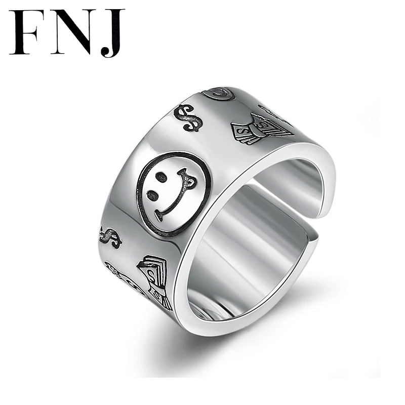 

FNJ Smile purse Wallet Rings 925 Silver Adjustable Size Open Popular S925 Solid Silver Ring for Women Men Jewelry Fine Punk