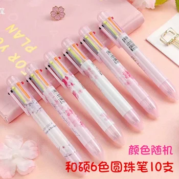 

6 color ballpoint pens cherry blossom multicolor pens 10pcs/lot colors sent at random
