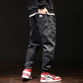 

Japanese Vintage Fashion Men Jeans Loose Fit Spliced Designer Denim Cargo Pants Hombre Streetwear Hip Hop Jeans Men Harem Pants