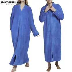 INCERUN/зимняя модная фланелевая домашняя одежда для пары; мягкий удобный длинный пуловер; банный халат; Пижама; Повседневный теплый халат; 5XL