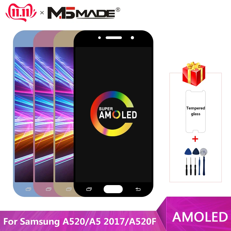 

Super AMOLED For Samsung Galaxy A5 2017 A520 LCD Display Touch Screen Digitizer Replacement Parts For A520F SM-A520F Display