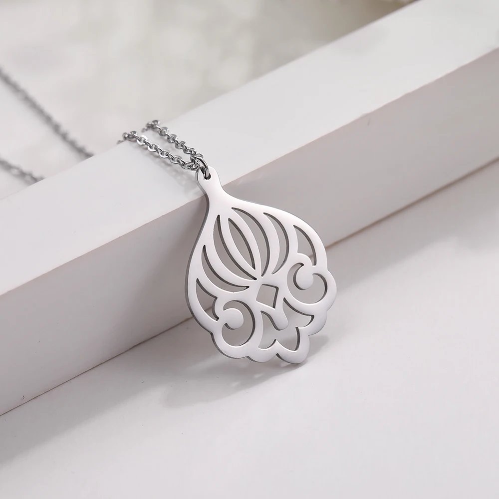 Skyrim Retro Filigree Flower Hollow Pendant Necklace Stainless Steel Silver Color Choker
