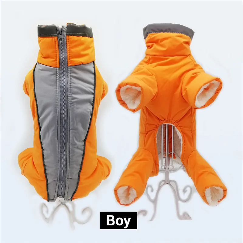 DIDIHOU Overalls for Dogs Warm Waterproof Small Dog Winter Jumpsuit Trousers Male/ Female Dog Reflective Pet Puppy Down Jacket - Цвет: boy orange