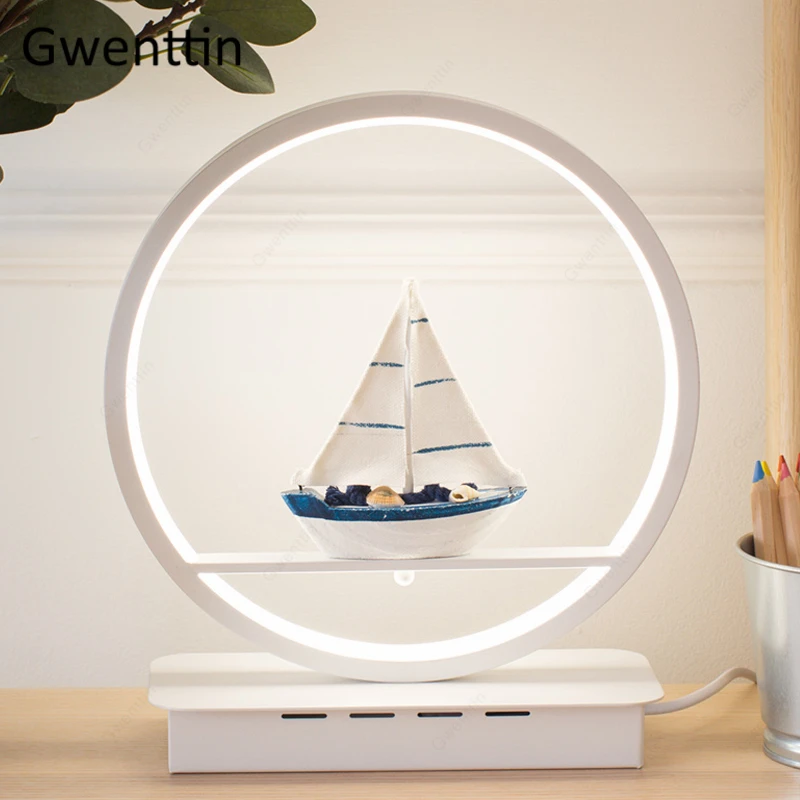 Современный светодиодный Настольный светильник с кольцами для Парусников