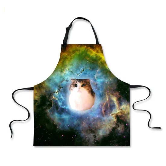 HMM998R HUGSIDEA Universe Galaxy Cats BBQ Apron Funny Animal Space Cat Eat Pizza Design Cook Apron for Chef Women Men Sleeveless Aprons - Цвет: HMM998R