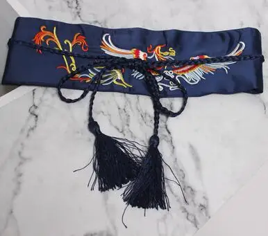 Женские Подиумные модные атласные широкие пояса с вышивкой женское платье Корсеты Пояс Ремни украшения широкий пояс R2250 - Цвет: navy blue