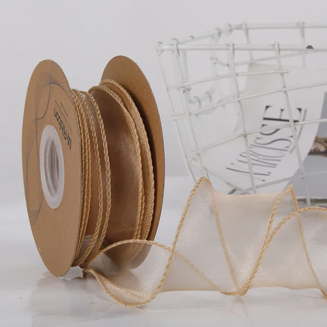 10 Yards Color Fishtail Yarn Ribbon Bouquet Packing Material Fresh Flowers Baking Overwrap Ribbon Wave Chiffon Yarn Gift Strap Golden