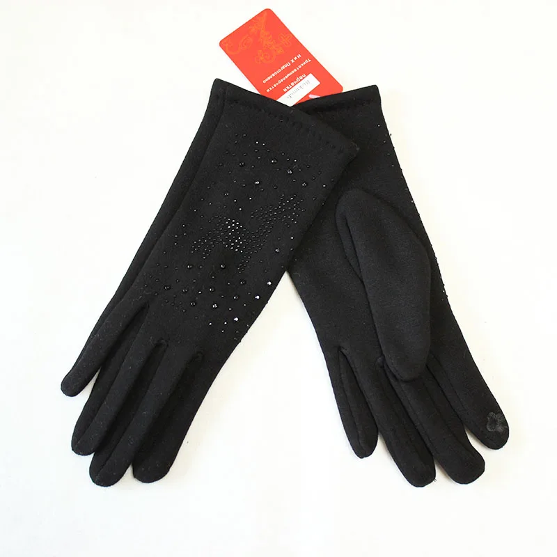 Хлопковые перчатки женские черные эластичные горячее сверление вязать Дамы сенсорный экран Перчатки Девушки Открытый Велоспорт Осень теплые перчатки