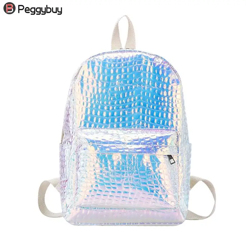 

Women School Shiny Laser Mini Travel Student Cute Ladies Leather Hologram Backpacks Silver Small Holographic Backpack
